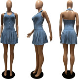 Sleeveless Solid Lapel Backless Mini Dress CM-8728