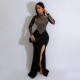 Long Sleeve Hot Drill Split Maxi Dress CYA-901013