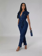 Solid Color Denim Sleeveless Jumpsuit FNN-DN8727