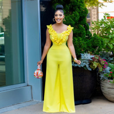 Solid Sleeveless Ruffles Loose Jumpsuit CYA-901363