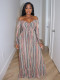 One-Shoulder Long Sleeve Striped Print Maxi Dress SFY-TW536