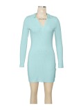 Vintage Fashion Solid Long Sleeve Mini Dress SH-S391249