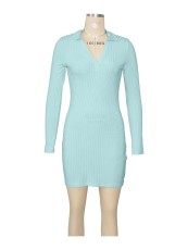 Vintage Fashion Solid Long Sleeve Mini Dress SH-S391249