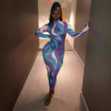 Painted Printed Long Sleeve Slim Long Dress LSL-LS6183
