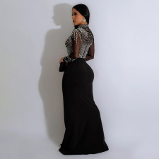 Long Sleeve Hot Drill Split Maxi Dress CYA-901013