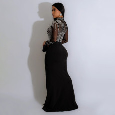 Long Sleeve Hot Drill Split Maxi Dress CYA-901013