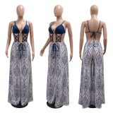 Sexy Halter Tie Backless Print Loose Jumpsuit CYA-901298