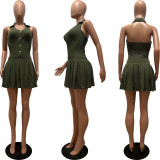 Sleeveless Solid Lapel Backless Mini Dress CM-8728