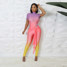 Fashion Slim Long Sleeve Gradient Color Jumpsuit CYA-901372