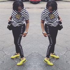 Black Whie Stripe Casual Sport Pants Suit LSL-LS6236