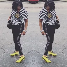 Black Whie Stripe Casual Sport Pants Suit LSL-LS6236