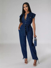Solid Color Denim Sleeveless Jumpsuit FNN-DN8727