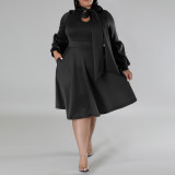 Plus Size Scarf Bubble Sleeve Midi Dress GDAM-J8001