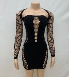 Pre Order: About 7 work days shipping Square Neck Hollow Out Sexy Knit Mini Dress YUEM-Y11052