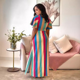 Stripe Print Tie Up Bow Maxi Dress GYLY-10517