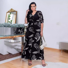 V Neck Print Bubble Sleeve Cardigan Dress GYLY-10512