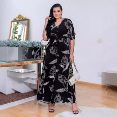 V Neck Print Bubble Sleeve Cardigan Dress GYLY-10512