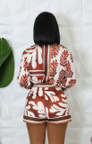 Fashion Print Lapel Long Sleeve Shorts Set XHXF-8701