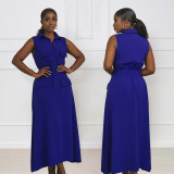 Sleeveless Solid Color Single-breasted Long Dress GYLY-10486