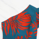 Single Shoulder Print Split Evening Dress GYLY-10527