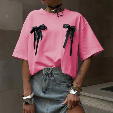 Bow Tie Patchwork Loose T-Shirt DYSC-DY24A1494WSB051013