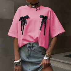 Bow Tie Patchwork Loose T-Shirt DYSC-DY24A1494WSB051013