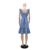 Plaid Halter Square Neck Midi Dress GYLY-10509