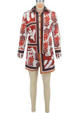Fashion Print Lapel Long Sleeve Shorts Set XHXF-8701
