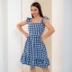 Plaid Halter Square Neck Midi Dress GYLY-10509