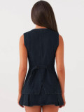 Fashion Denim Sleeveless Cardigan Two Piece Skirts Set GYAN-709
