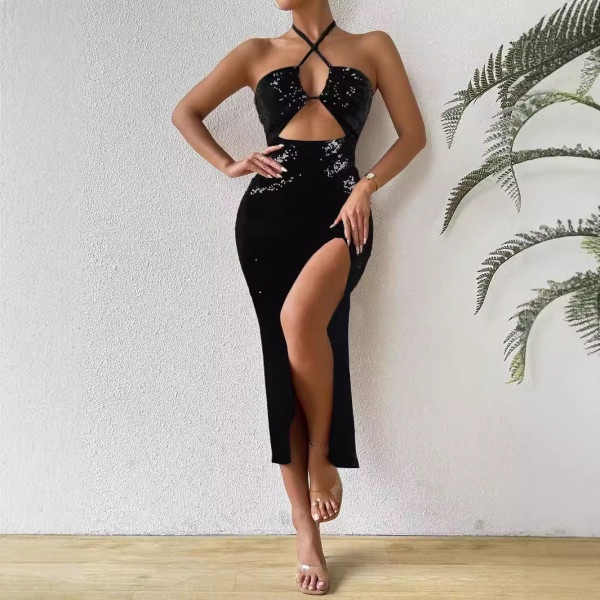 Sexy Halter Backless Sequin Maxi Dress NY-K3251