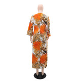 V Neck Long Sleeve Print Dress GYLY-10515