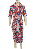 Loose Print Long Sleeve Tie Up Long Shirt XHXF-967