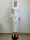 Solid Slim Knis Long Sleeve Maxi Dress QODY-Y6047