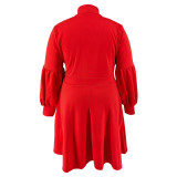 Plus Size Scarf Bubble Sleeve Midi Dress GDAM-J8001