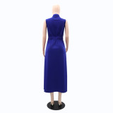 Sleeveless Solid Color Single-breasted Long Dress GYLY-10486