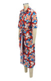 Loose Print Long Sleeve Tie Up Long Shirt XHXF-967
