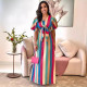 Stripe Print Tie Up Bow Maxi Dress GYLY-10517