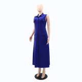 Sleeveless Solid Color Single-breasted Long Dress GYLY-10486