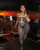 Pre Order: About 7 work days shipping Backless Mesh Cutout Patchwork Knit Jumpsuit  YUEM-Y11057