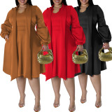 Plus Size Scarf Bubble Sleeve Midi Dress GDAM-J8001