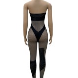 Pre Order: About 7 work days shipping Backless Mesh Cutout Patchwork Knit Jumpsuit  YUEM-Y11057