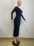 Solid Slim Knis Long Sleeve Maxi Dress QODY-Y6047