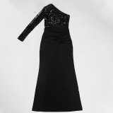 Single Shoulder Long Sleeve Sequin Split Maxi Dress NY-K3256