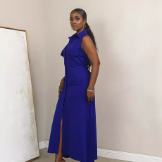 Sleeveless Solid Color Single-breasted Long Dress GYLY-10486