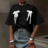 Bow Tie Patchwork Loose T-Shirt DYSC-DY24A1494WSB051013