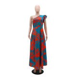 Single Shoulder Print Split Evening Dress GYLY-10527