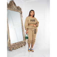 PINK Letter Print Long Sleeve Sweatshirts Pants Suit OUQF-A8189