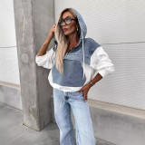 Loose Washed Denim Patchwork Hooded Sweatshirt GYAN-705