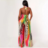 Print Halter Backless Loose Jumpsuit NY-S10881